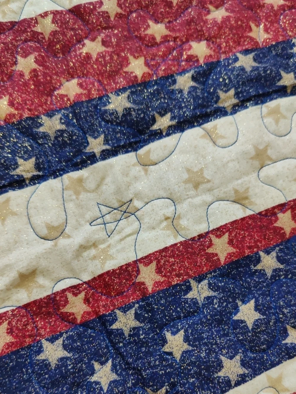 Handmade Embroidery Patriotic Star & Stripe Quilt Throw Blanket Americana Y2K